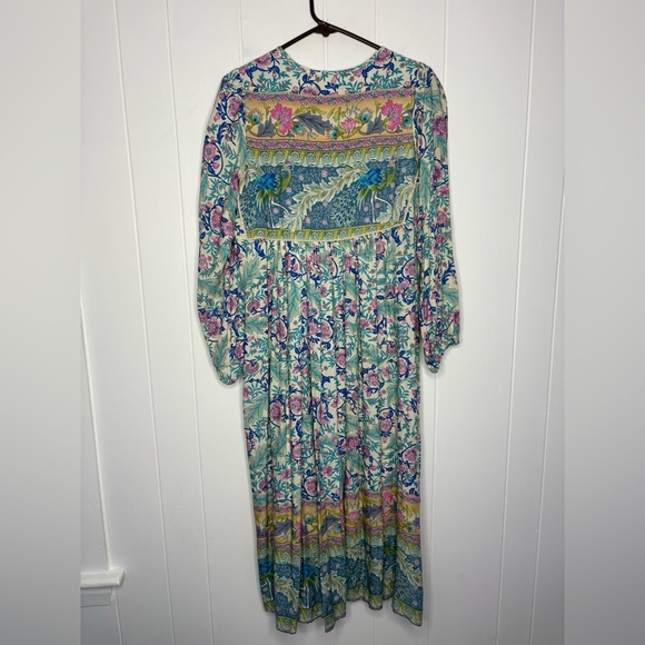 🦚 LANCE CADE Boho Peacock Tie Front Dress Floral Bohemian Beachy Size Medium - Picture 4 of 8